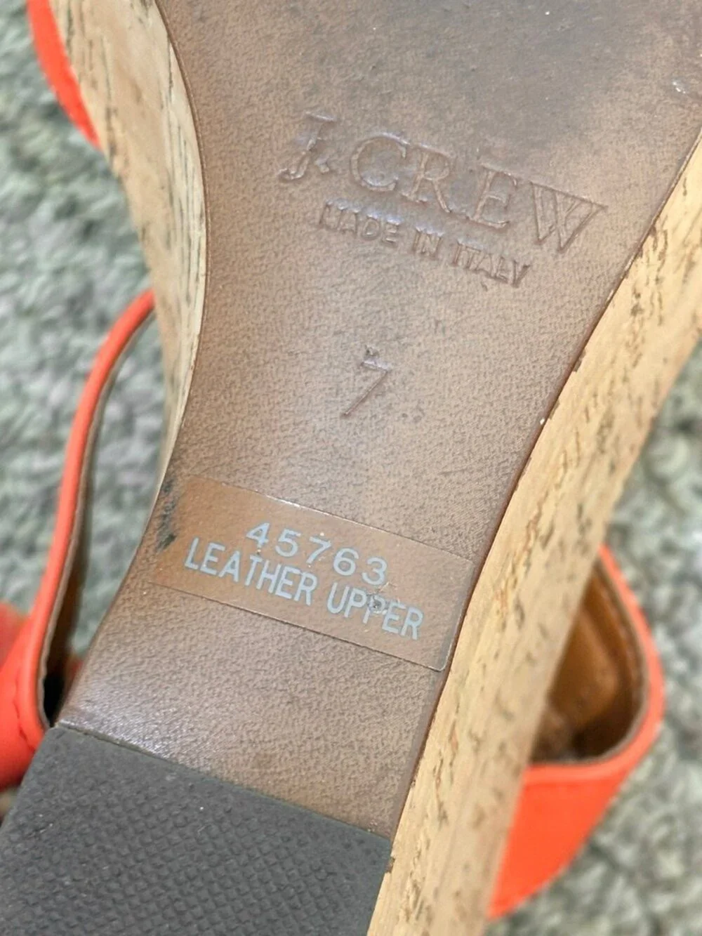 J. Crew Maryann Leather Cork Wedge Platform Sandals in Coral, 7M